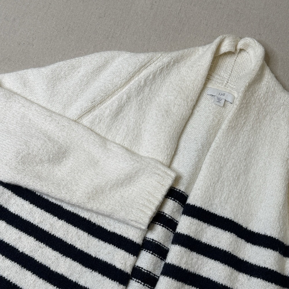 J.JILL Women's Open Front Fuzzy Striped Long Cardigan Size Petite XS